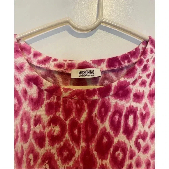 Vintage Moschino Cheap & Chic Pink Leopard Knit Wool Dress - Picture 2 of 7